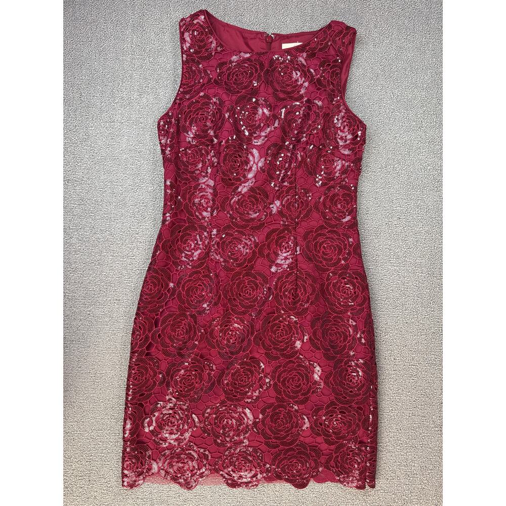 Aiden by Aiden Mattox Dress Floral Lace Sequin Mini‎ Red Rose Size 8